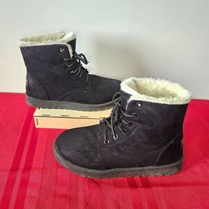 Sport Fashion Womens Ankle Snow Boots Black Faux Suede Fur Lined Size 8 250